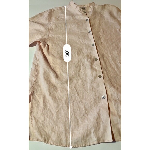 Rafaella Linen Button Down Shirt Pink Size Medium Collarless Work Casual - Picture 6 of 7